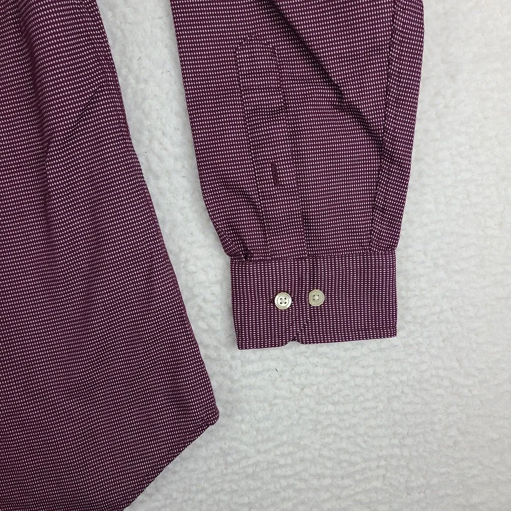 Banana Republic Shirt Mens Large Dark Red White Non Iron Tailored Slim Button Up